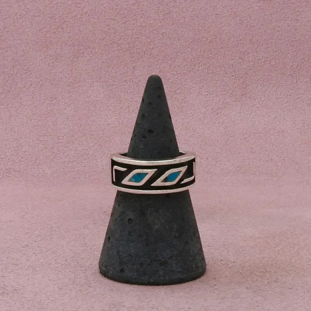 navajo sterling silver vintage turquoise overlay band ring size 6